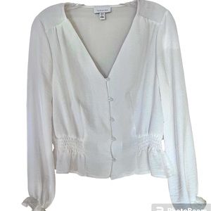 Topshop Blouse Womens 6 White Smocked Waist Long Sleeve Peasant Cuffed Top